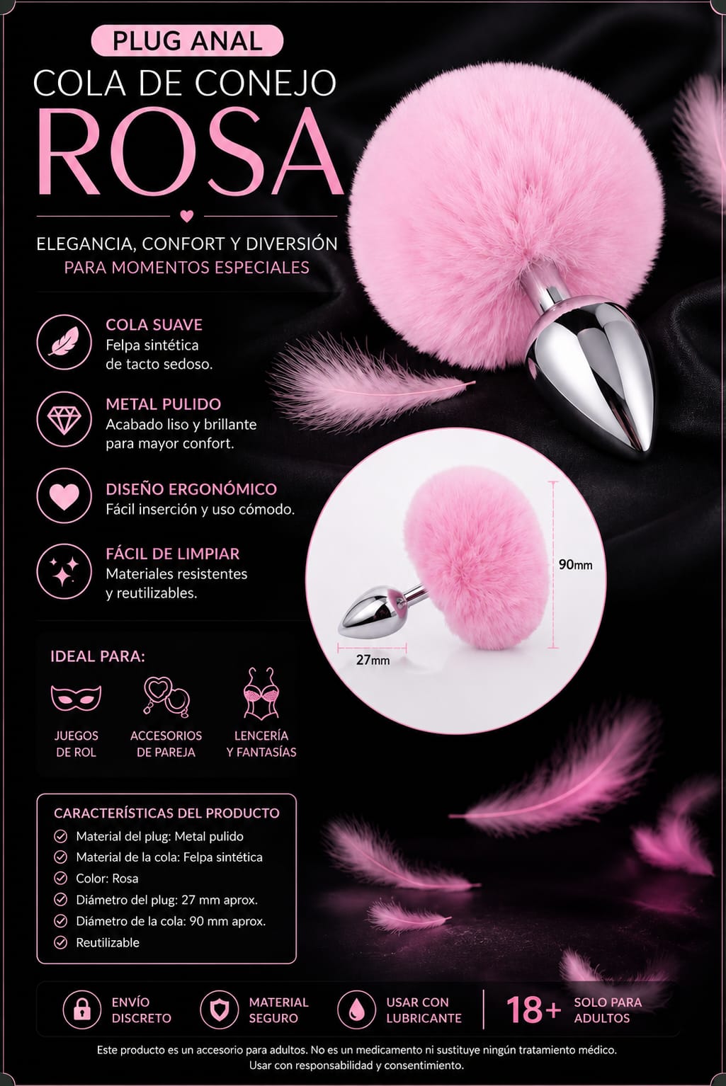 Dildo o Plug con Cola de Conejo Rosa