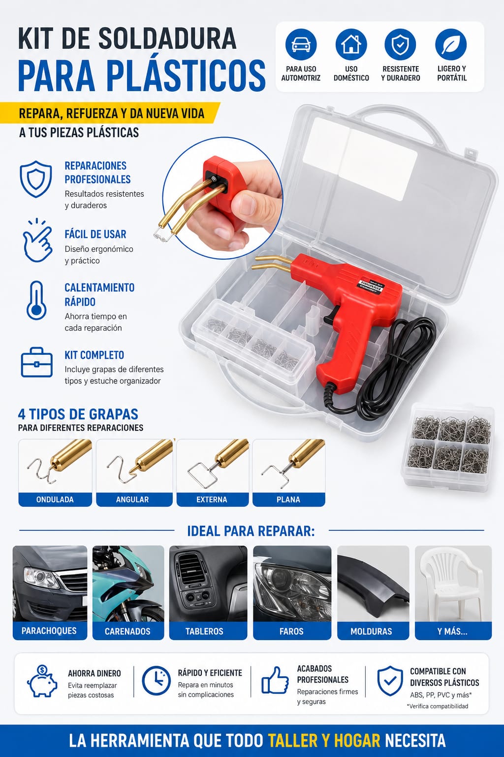 KIT PISTOLA DE SOLDAR PLÁSTICOS – CON GRAPAS Y ESTUCHE