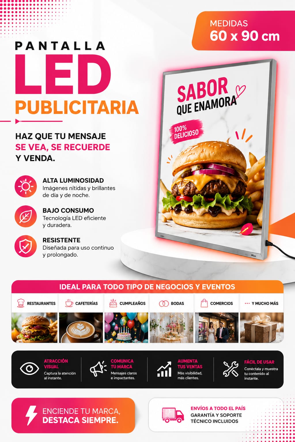 Panel Led Publicitario de 90 cm x60 cm